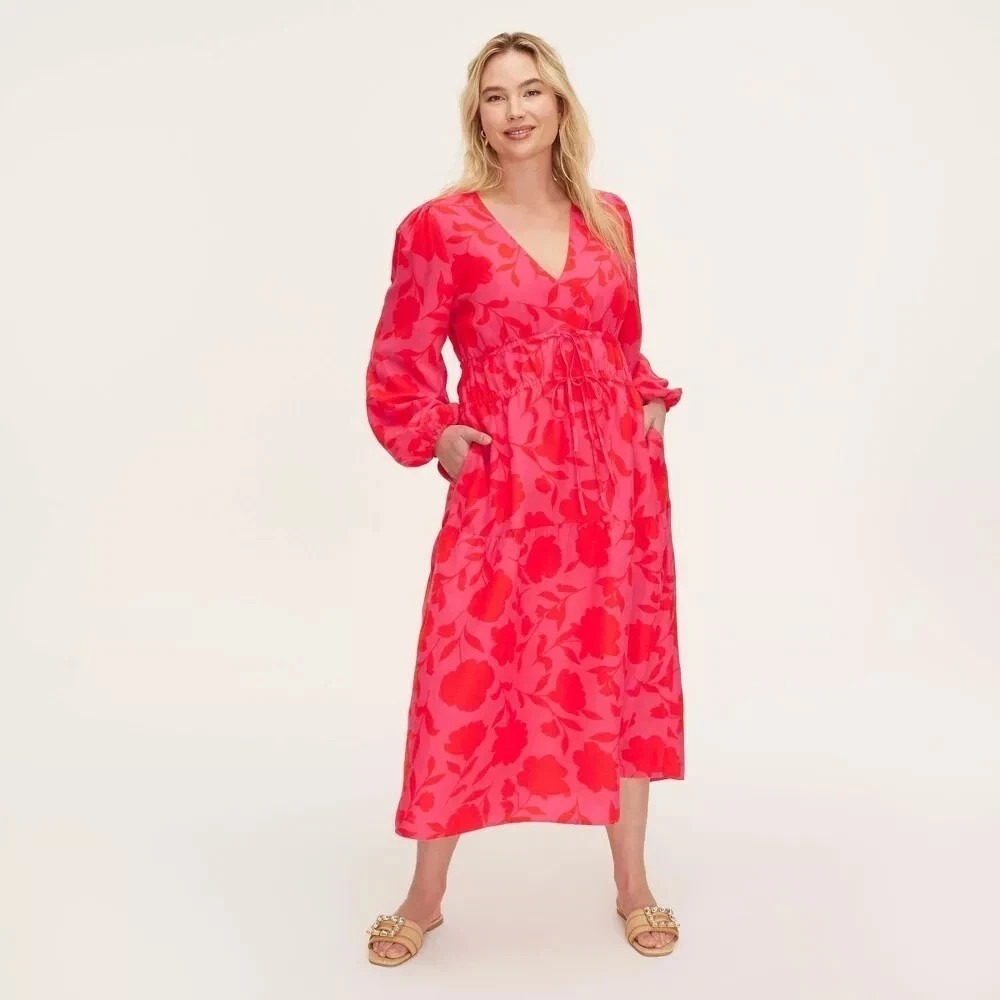 NWOT - Women's Classic Rose Linen Long Sleeve Maxi Dress - kate spade Size XXS